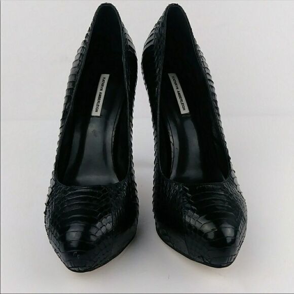 Kathryn Amberleigh Black Snake Platform Leather Heels 9.5 - Picture 2 of 8